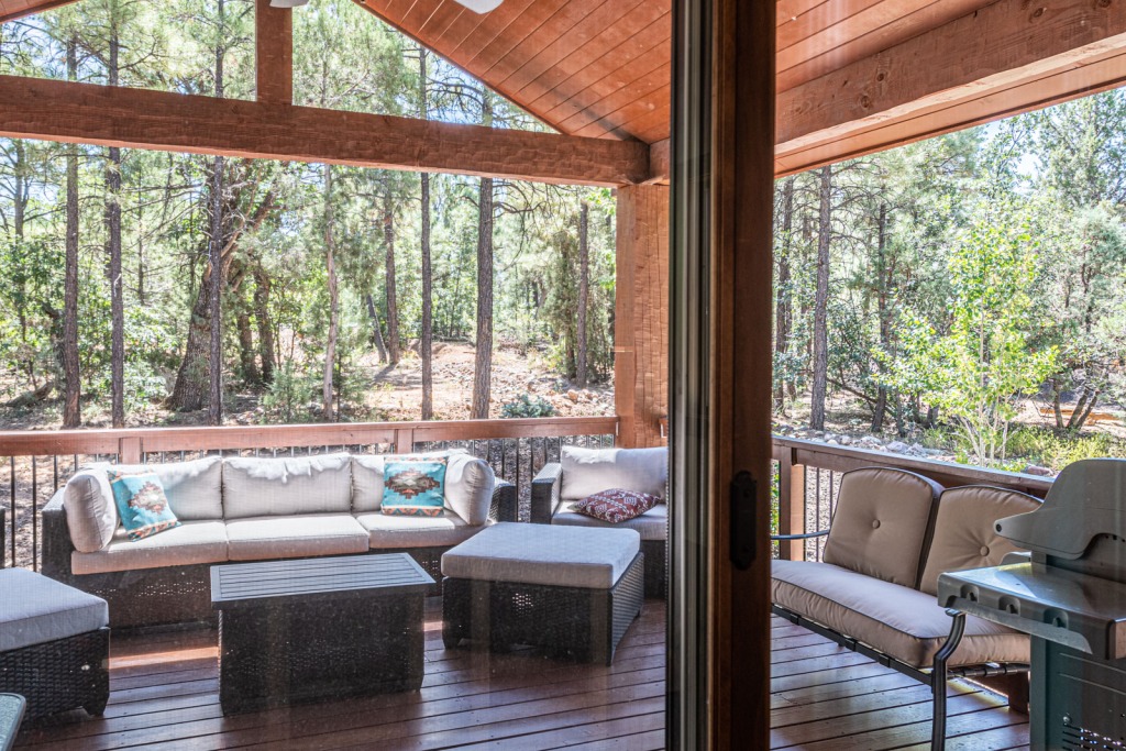 Outdoor patio with forest view