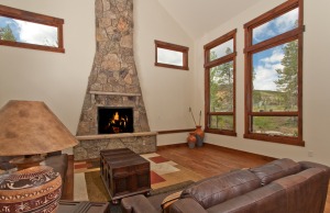 Cozy living room with stone fireplace