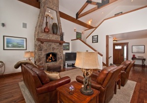 Cozy living room with stone fireplace