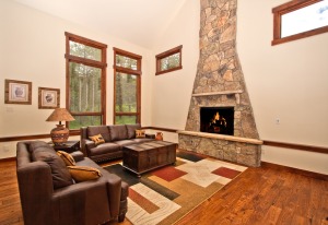 Cozy living room with stone fireplace