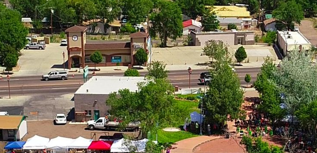 Aerial view of a small town festival